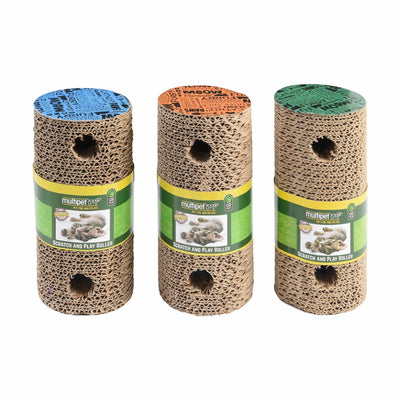 Multipet Cardboard Scratcher Roller Cat Toy Assorted Colors 7.5" - Your Pet Connection