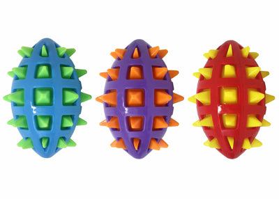 Multipet Spike TPR Football Dog Chew Toy Assorted Colors 5" - Your Pet Connection