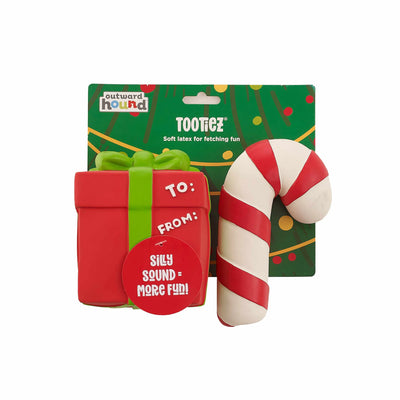 Outward Hound Tootiez Gift/Candy Cane Latex Rubber Dog Toy 2pk - Your Pet Connection