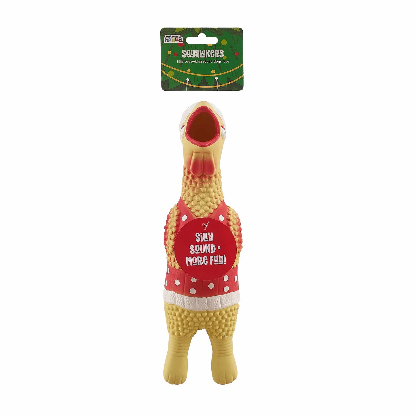 Outward Hound Squawkers Christmas Henrietta Latex Rubber Chicken Large Tan - Your Pet Connection