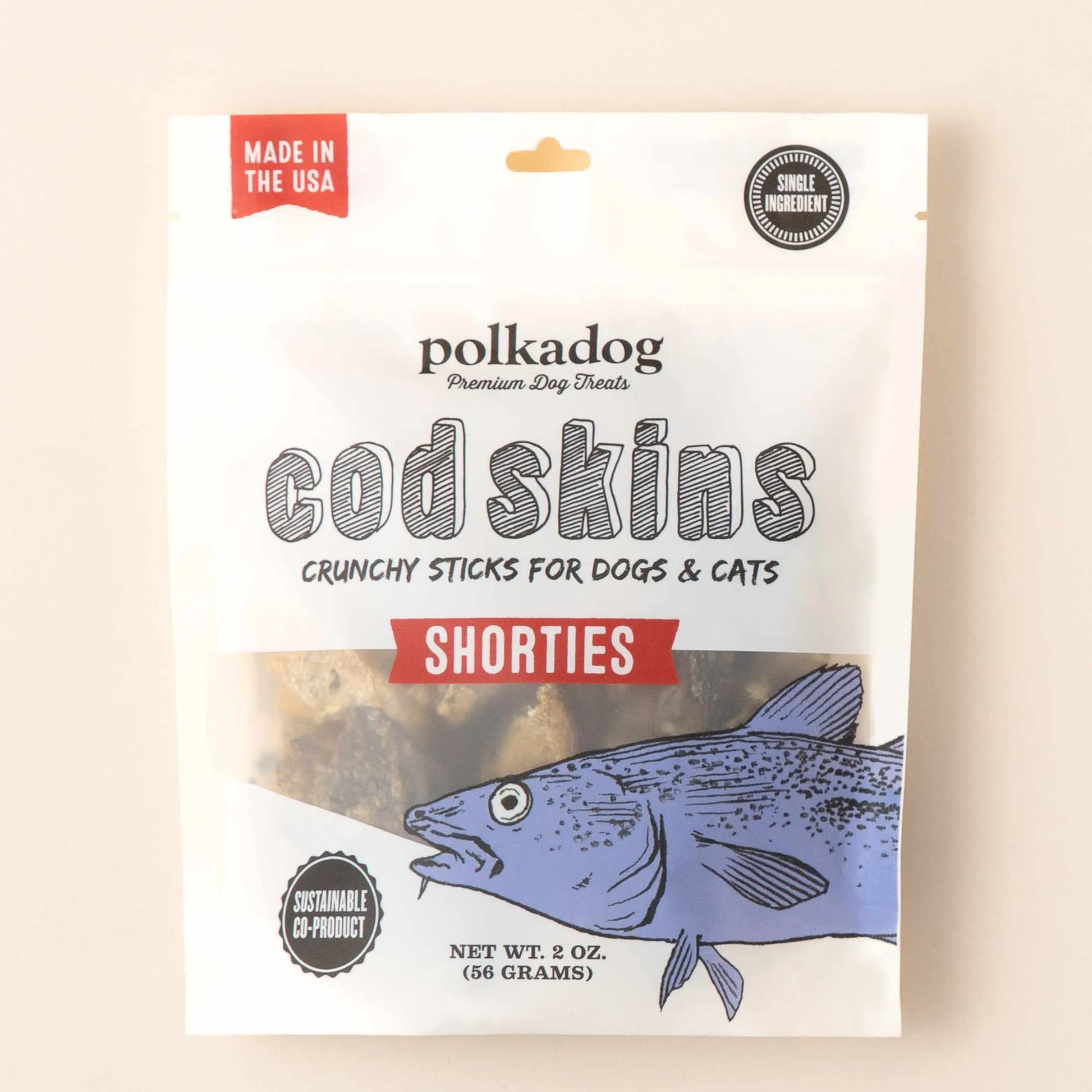 Polkadog Cod Skins Jerky Shorties Crunchy Dog and Cat Treats 2oz - Your Pet Connection