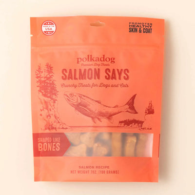 Polkadog Salmon Says Bone Shaped Crunchy Dog and Cat Treats 7oz - Your Pet Connection