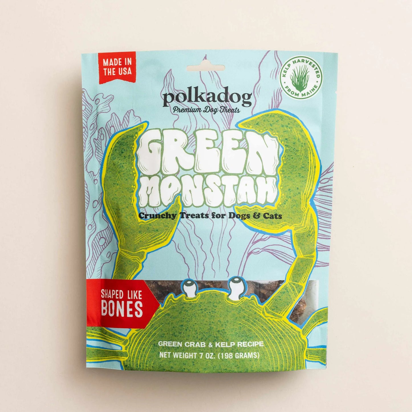 Polkadog Green Monstah Bone Shaped Crunchy Dog and Cat Treats 7oz - Your Pet Connection
