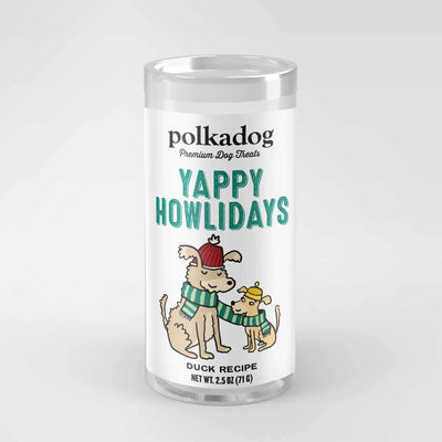 Polka Dog Holiday Mini Tube: Yappy Howlidays, Lucky Duck Bits 2oz - Your Pet Connection