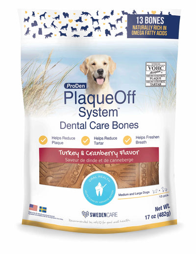 PlaqueOff Dental Care Chews Turkey Cranberry Flavor 13 Bones