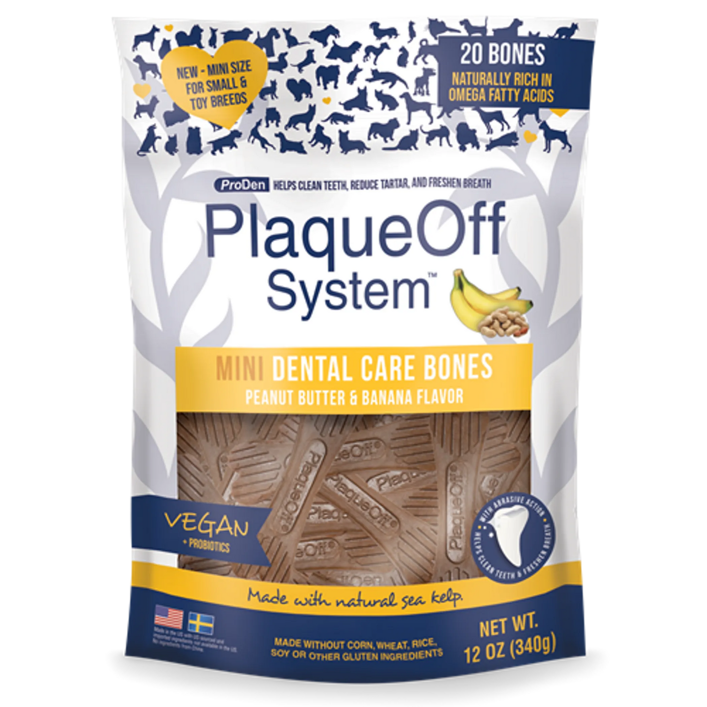 PlaqueOff MINI Dental Care Bones - Peanut Butter & Banana - Your Pet Connection