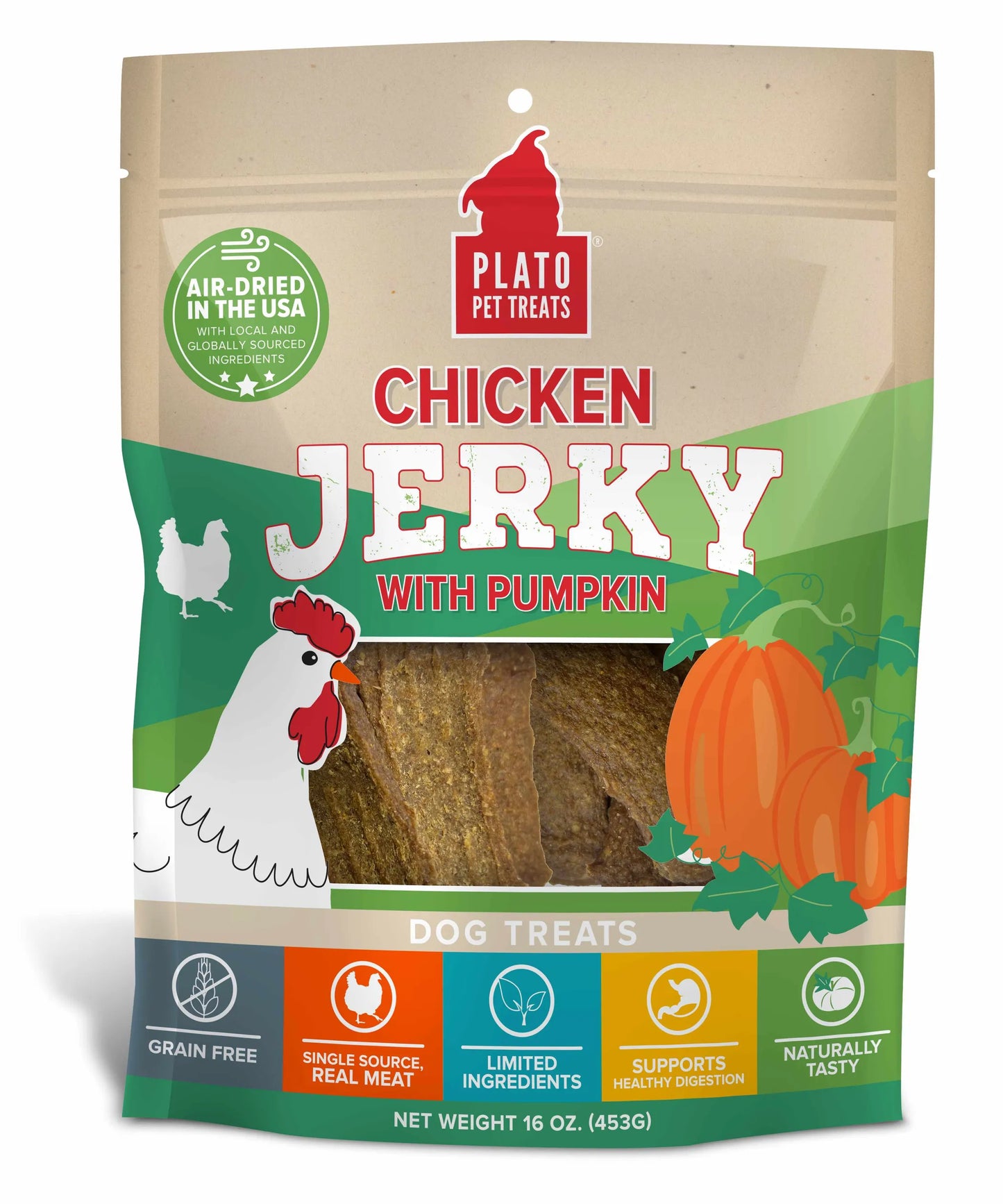 Plato Pet Treats Chicken Jerky Pumpkin 16oz