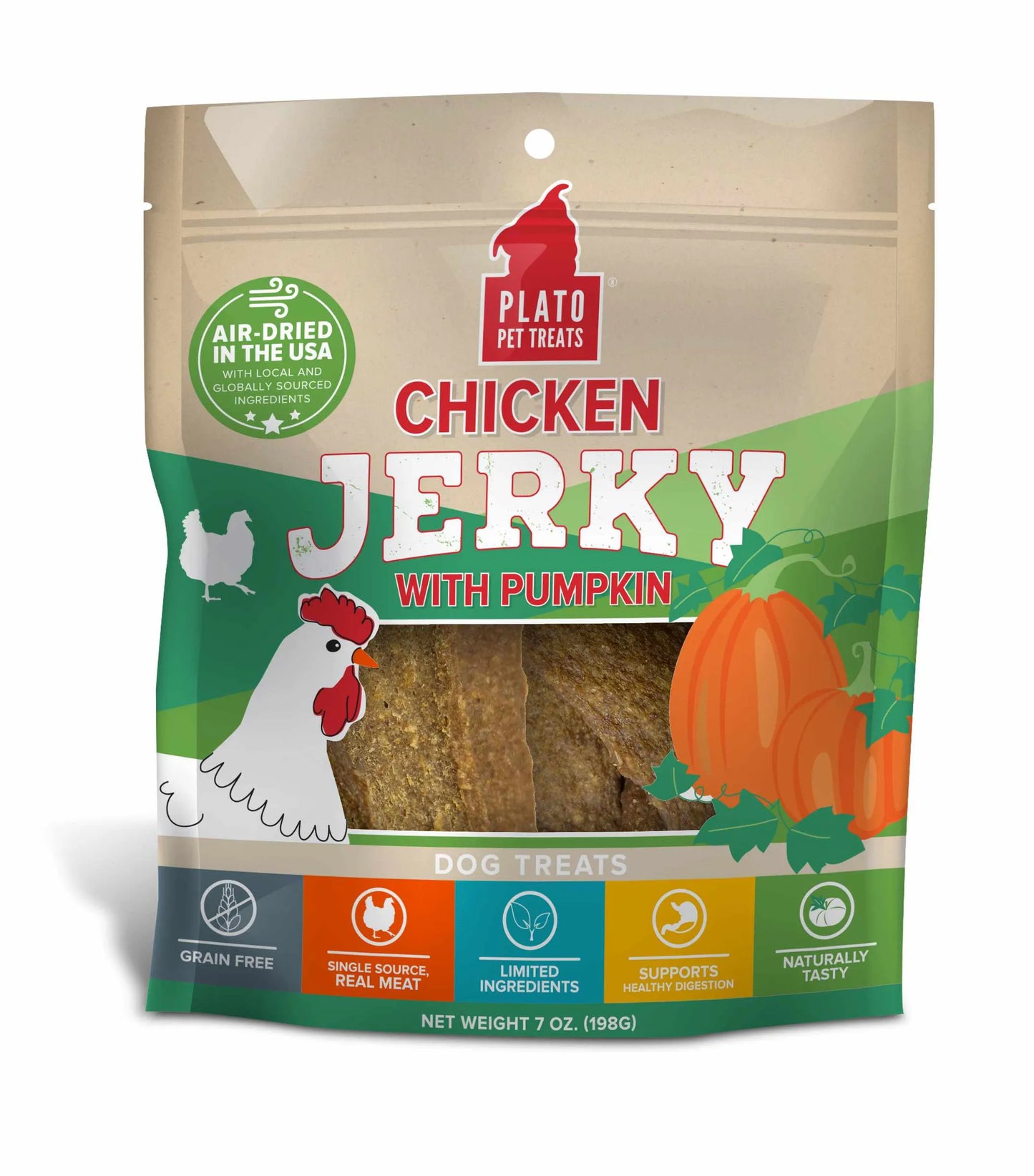Plato Pet Treats Chicken Jerky Pumpkin 16oz