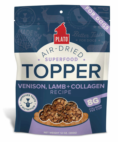 Plato Pet Treats Meal Toppers Venison Lamb Collagen Recipe 12oz