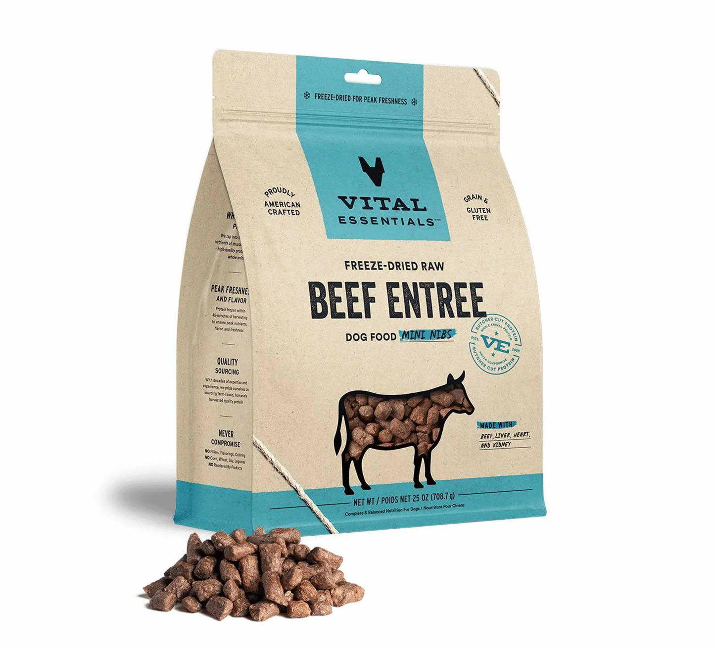 Vital Essentials(R) Freeze-Dried Raw Beef Entree Dog Food Mini Nibs, - Your Pet Connection