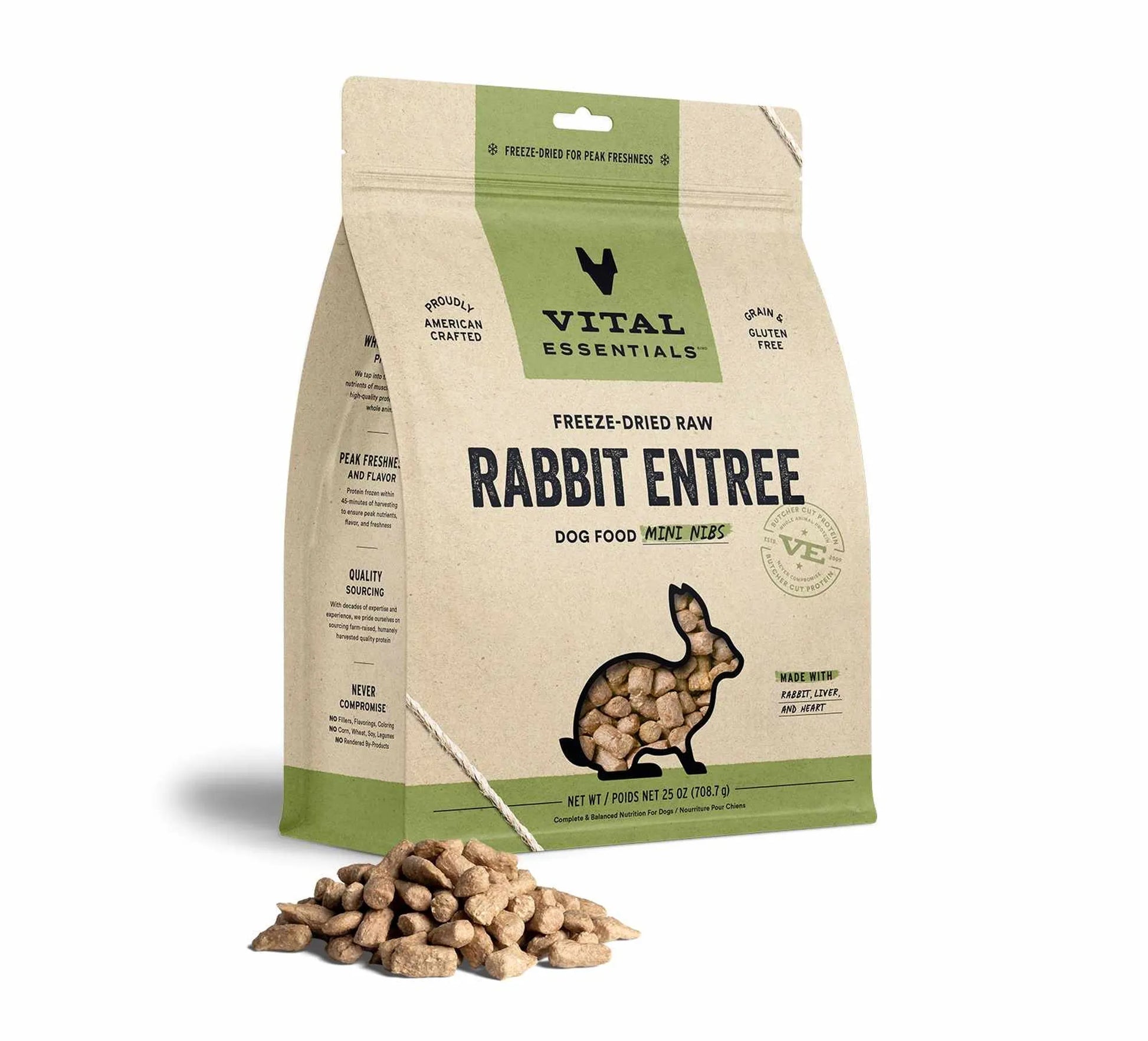 Vital Essentials(R) Freeze-Dried Raw Rabbit Entree Dog Food Mini Nibs, - Your Pet Connection