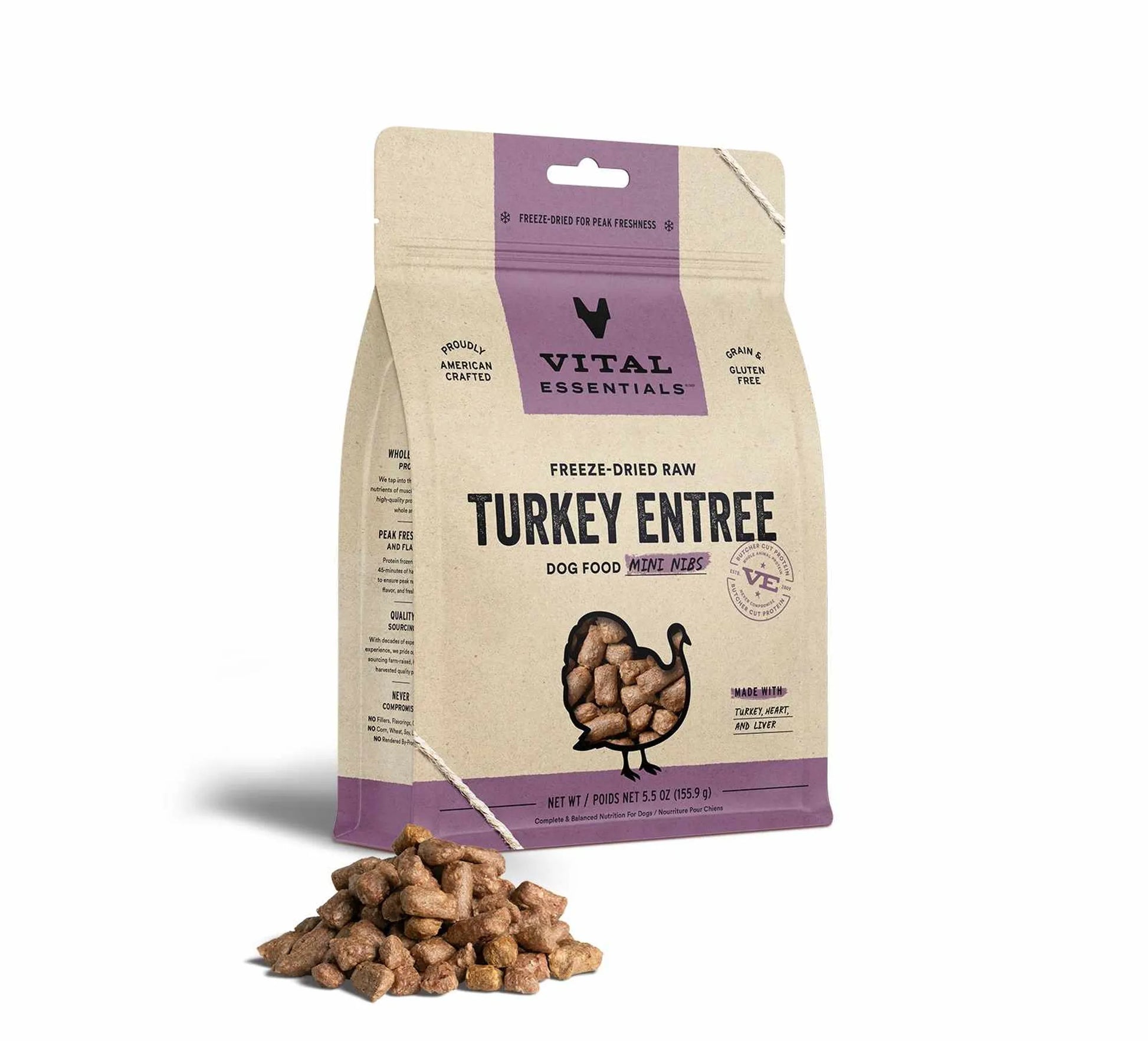 Vital Essentials(R) Freeze-Dried Raw Turkey Entree Dog Food Mini Nibs, - Your Pet Connection