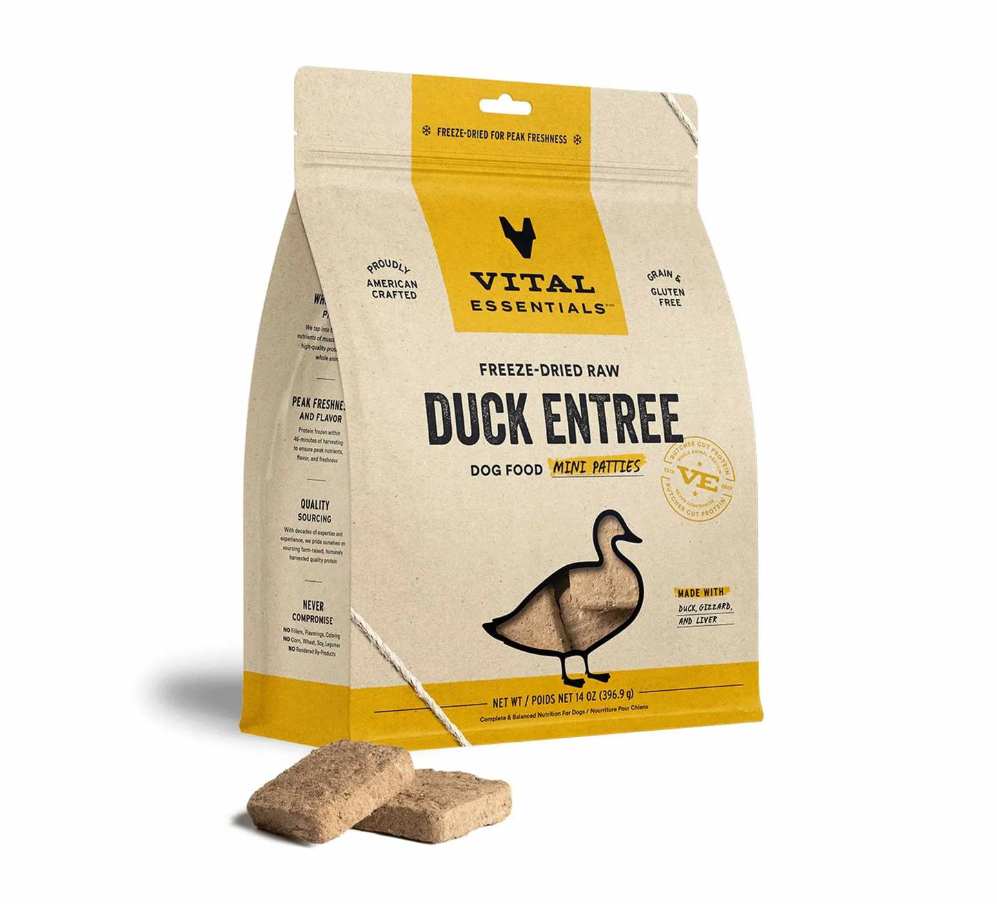 Vital Essentials(R) Freeze-Dried Raw Duck Entree Dog Food Mini Patties, 14 oz - Your Pet Connection