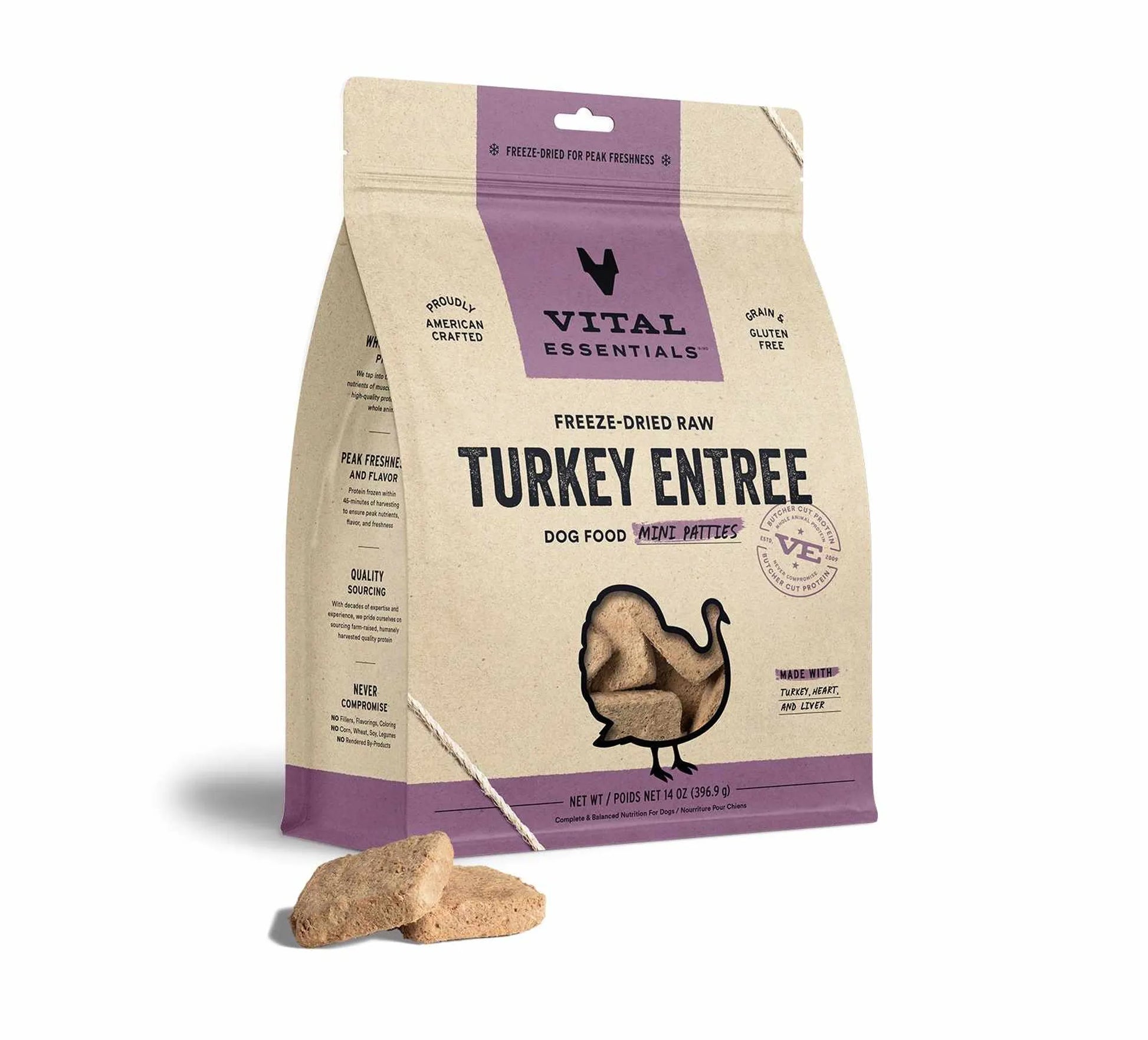 Vital Essentials(R) Freeze-Dried Raw Turkey Entree Dog Food Mini Patties, 14 oz - Your Pet Connection