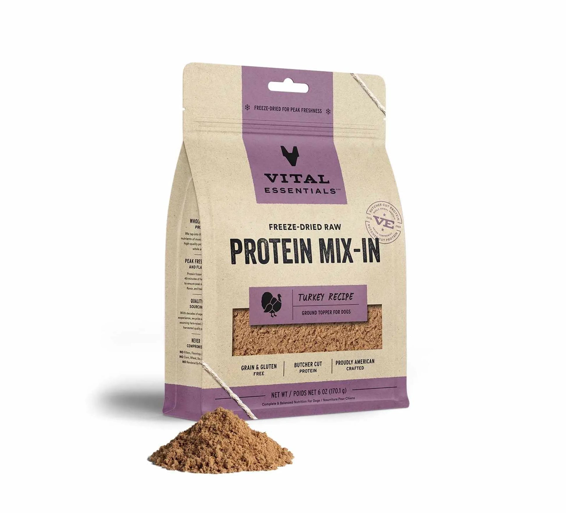 Vital Essentials(R) Freeze-Dried Raw Turkey Protein Mix-In Ground Topper for Dogs, - Your Pet Connection