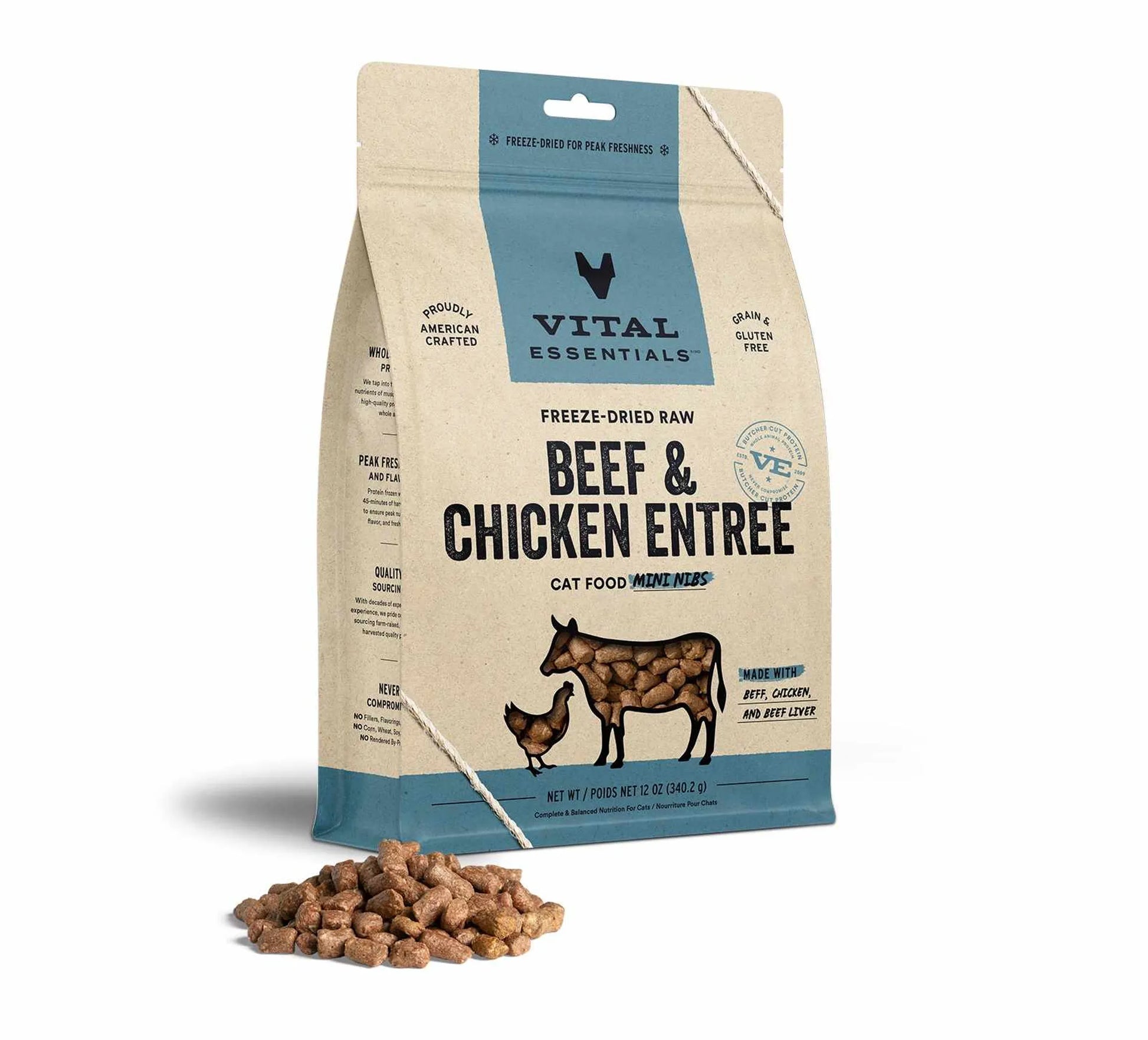Vital Essentials(R) Freeze-Dried Raw Beef & Chicken Entree Cat Food Mini Nibs, - Your Pet Connection