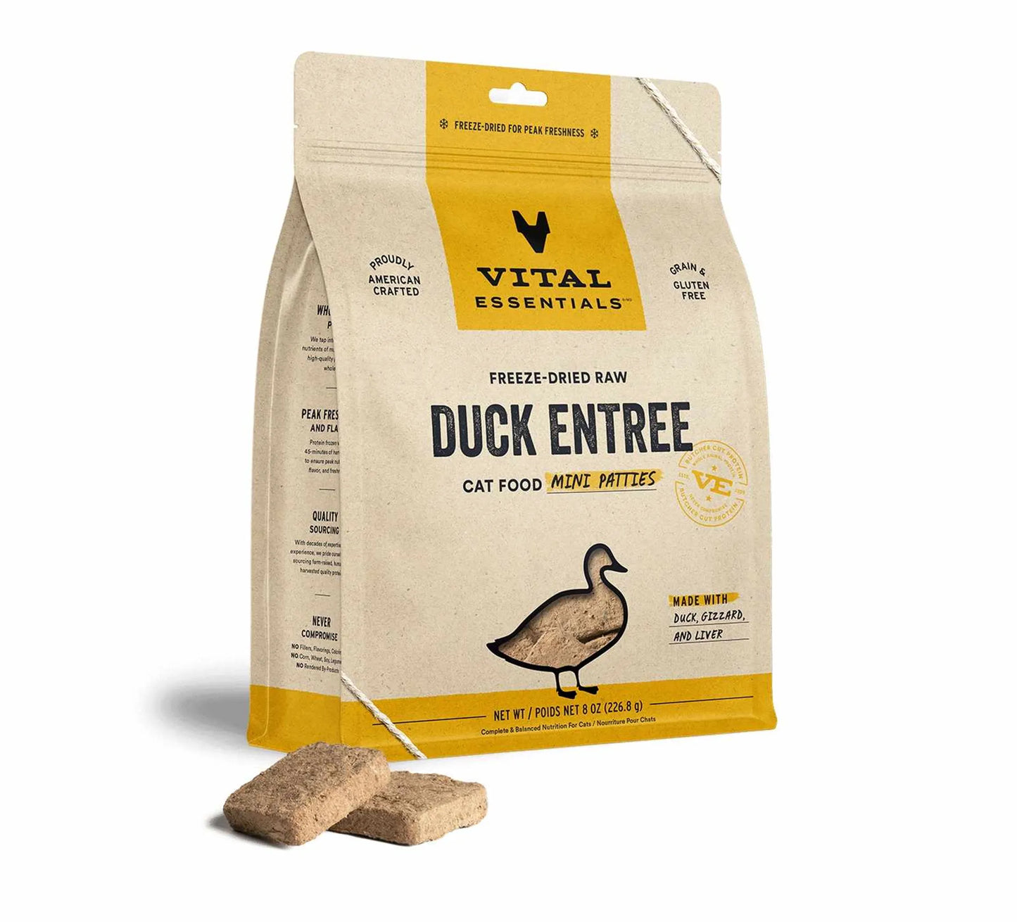 Vital Essentials(R) Freeze-Dried Raw Duck Entree Cat Food Mini Patties, - Your Pet Connection