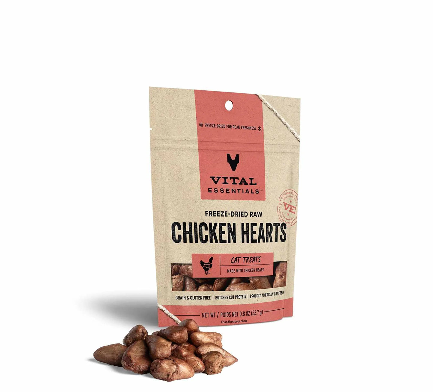 Vital Essentials Cat Treats Chicken Heart Freeze Dried Bites