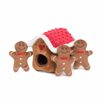 ZippyPaws Holiday Zippy Burrow Gingerbread House Plush Dog Toy - Your Pet Connection