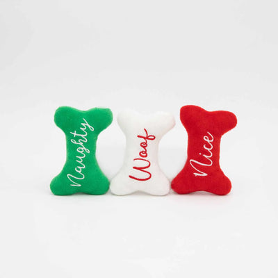 ZippyPaws Holiday Miniz Naughty and Nice Bones Plush Dog Toy 3pk - Your Pet Connection