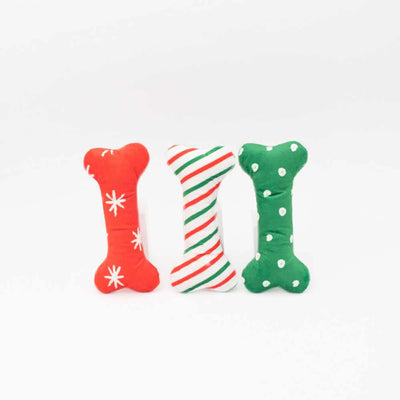 ZippyPaws Holiday Patterned Bones Regular Plush Dog Toy 3pk - Your Pet Connection