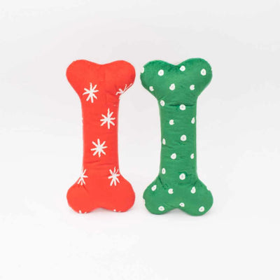 ZippyPaws Holiday Patterned Bones Plush Dog Toy Large 2pk - Your Pet Connection