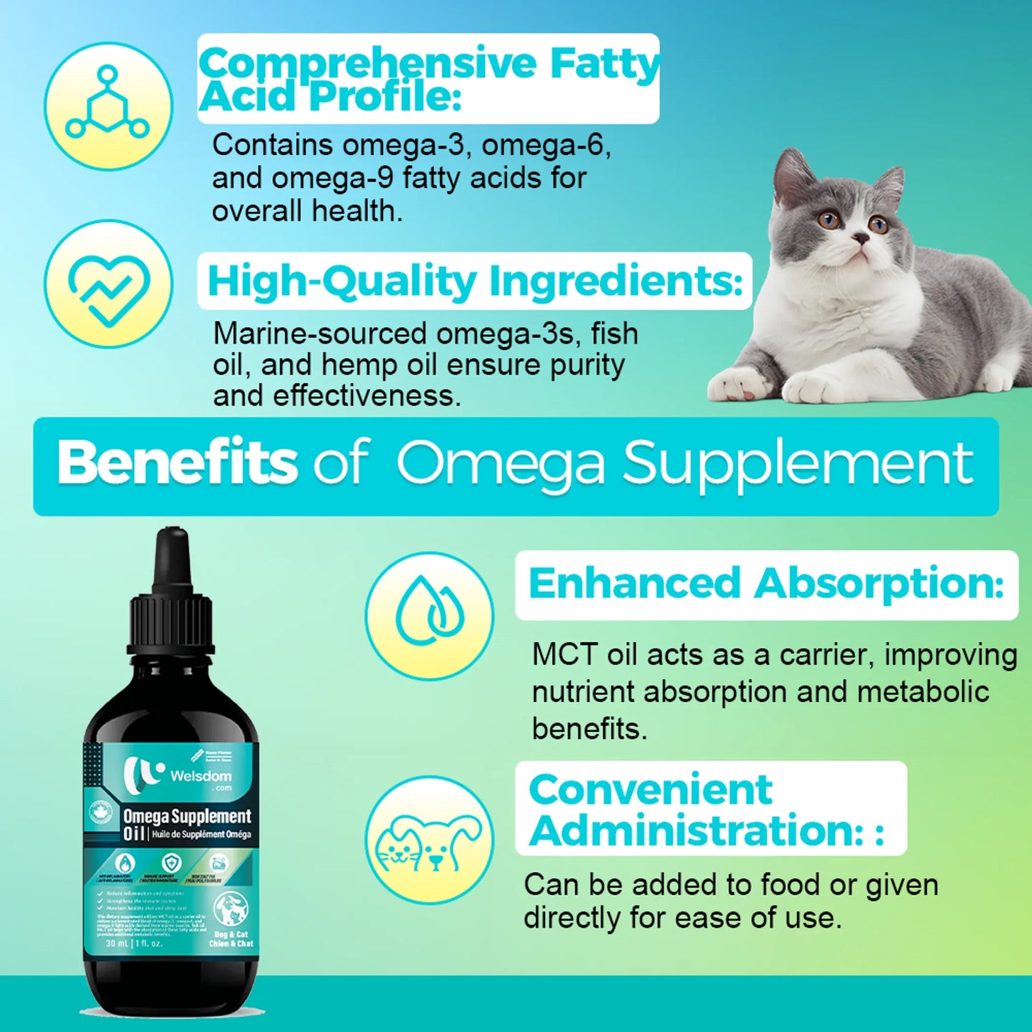 Welsdom Omega Supplement Oil for Cats and Dogs