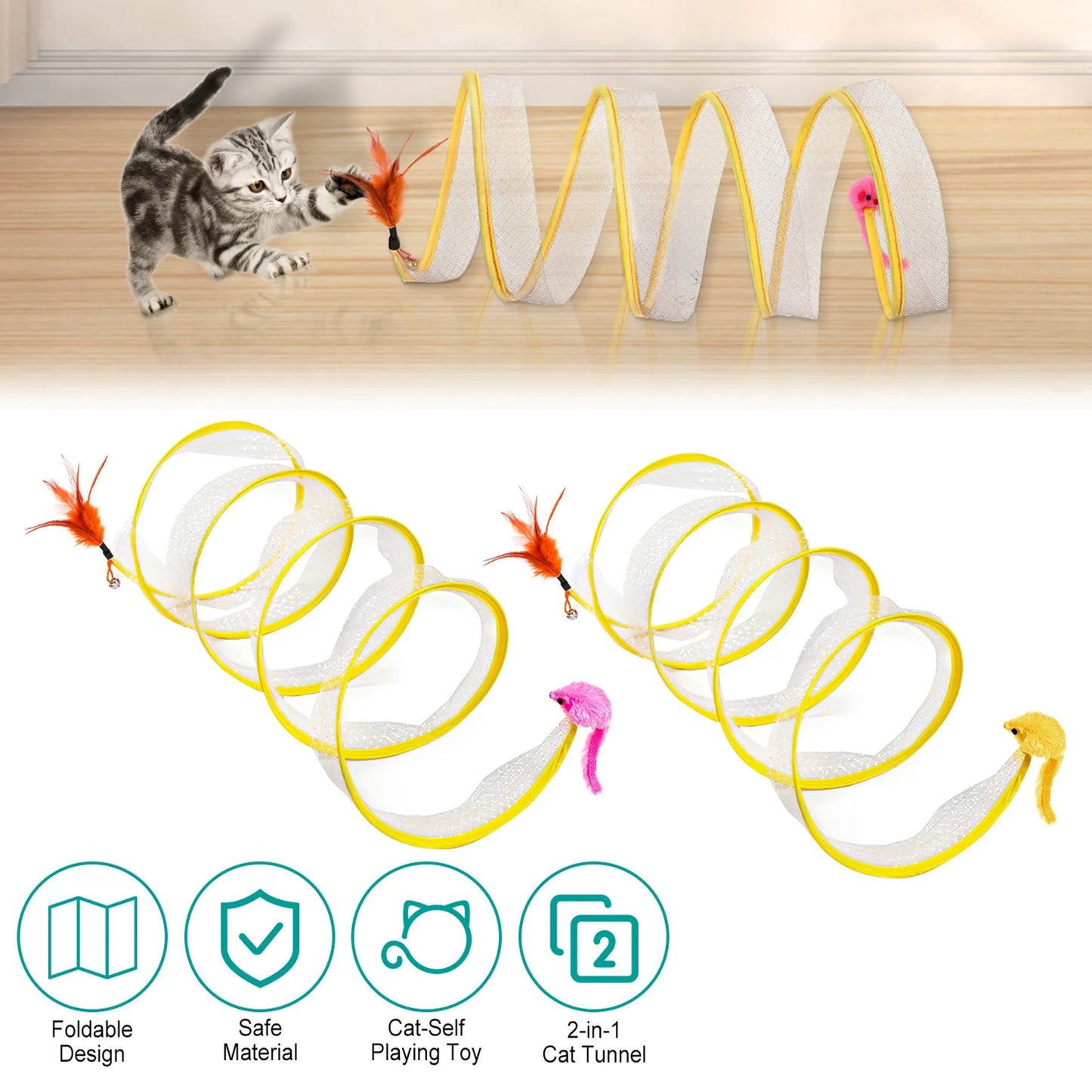 2Pcs Foldable Cat Tunnel