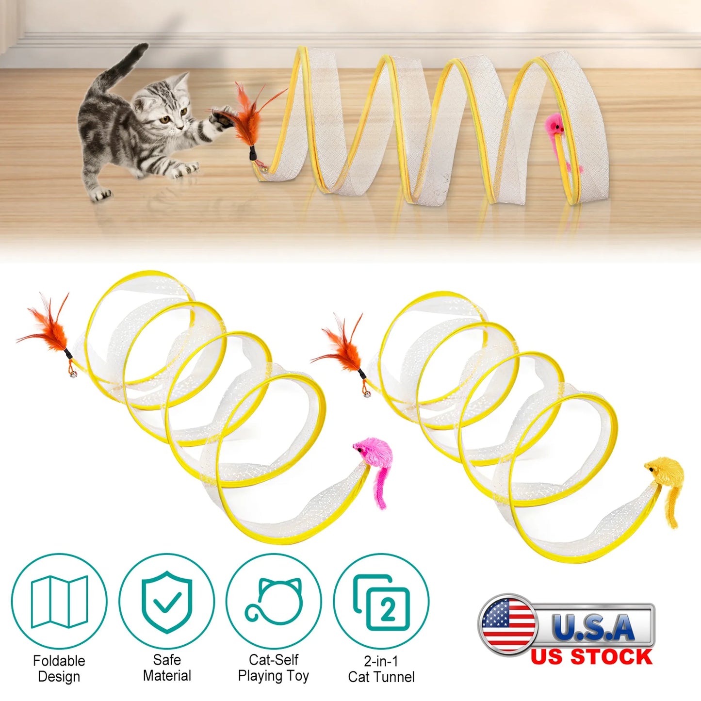 2Pcs Foldable Cat Tunnel