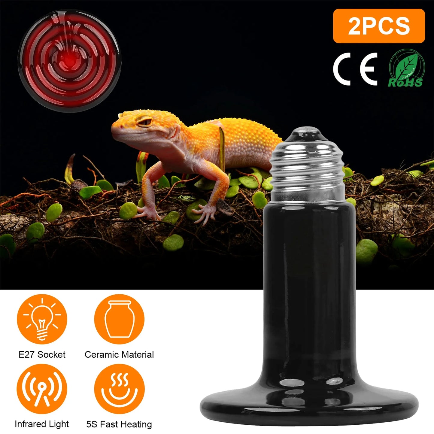 2Pcs Ceramic Heat Lamp