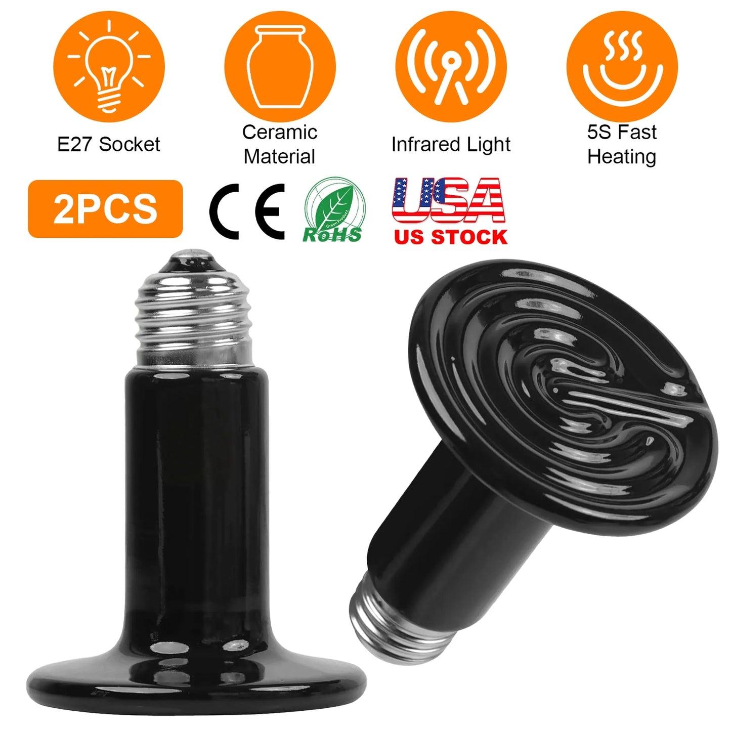 2Pcs Ceramic Heat Lamp