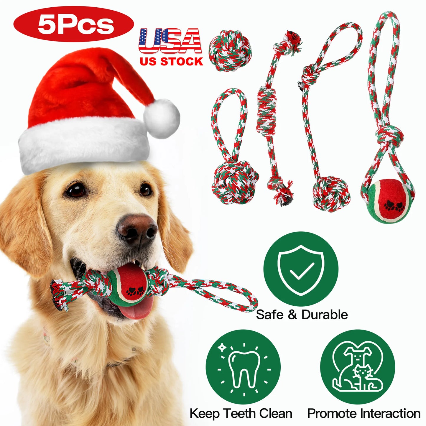 5Pcs Christmas Dog Rope Chew Toys Dog Interactive Toys Set