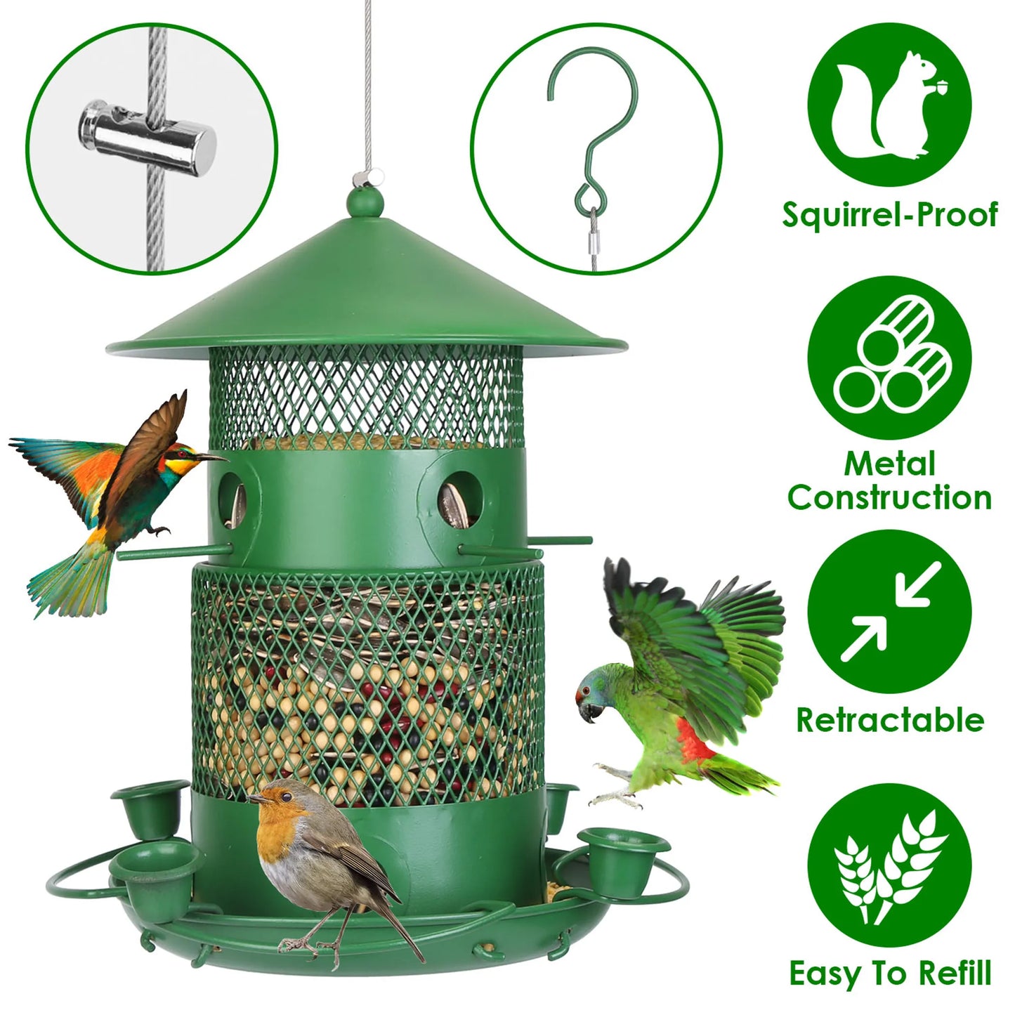 Linx Group Bird Feeder Retractable Hanging Squirrel Resistant Metal