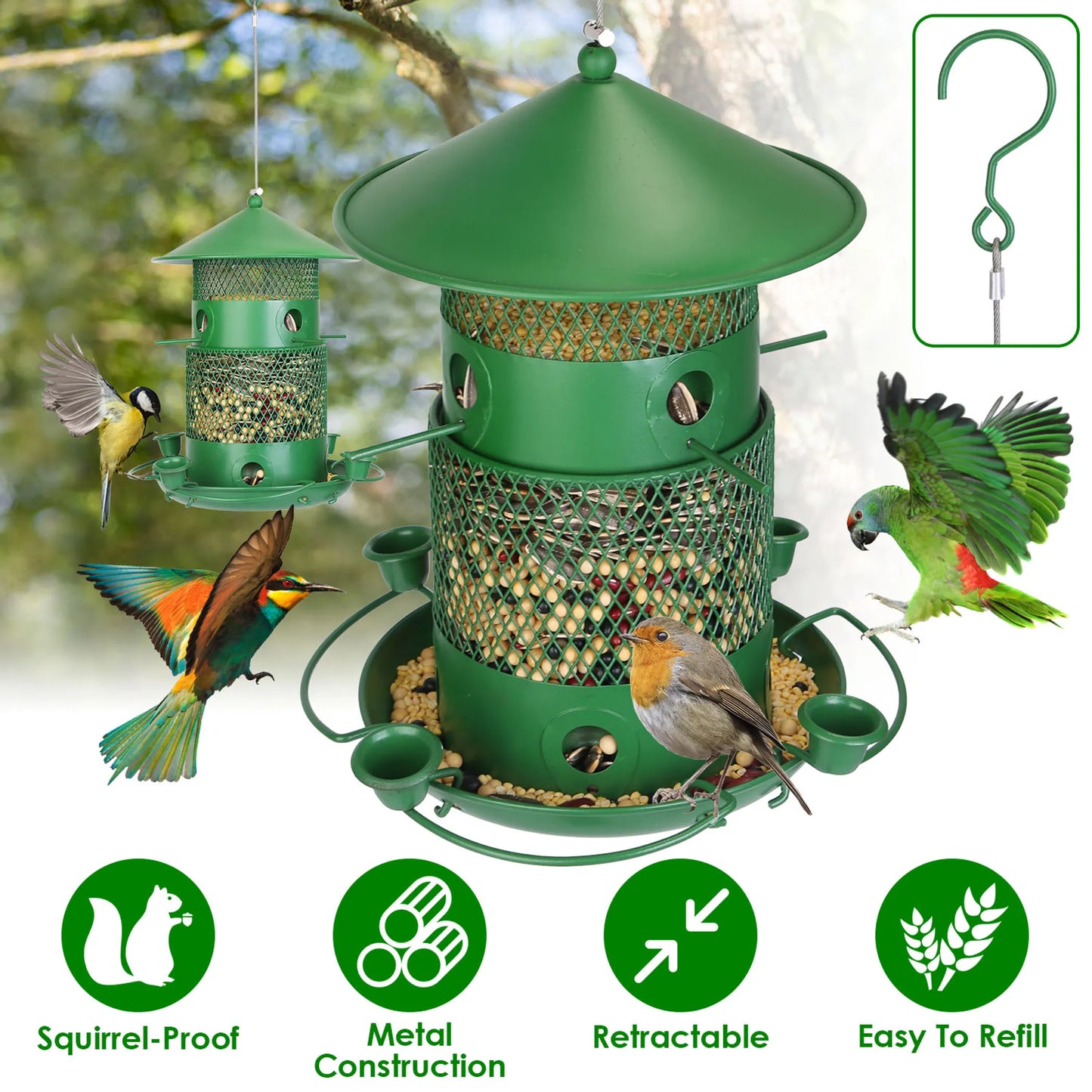 Linx Group Bird Feeder Retractable Hanging Squirrel Resistant Metal
