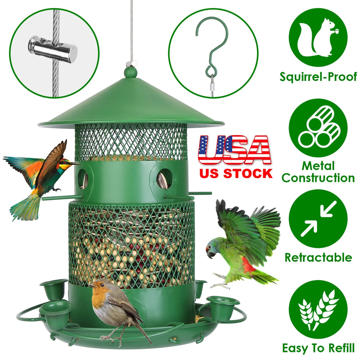 Linx Group Bird Feeder Retractable Hanging Squirrel Resistant Metal