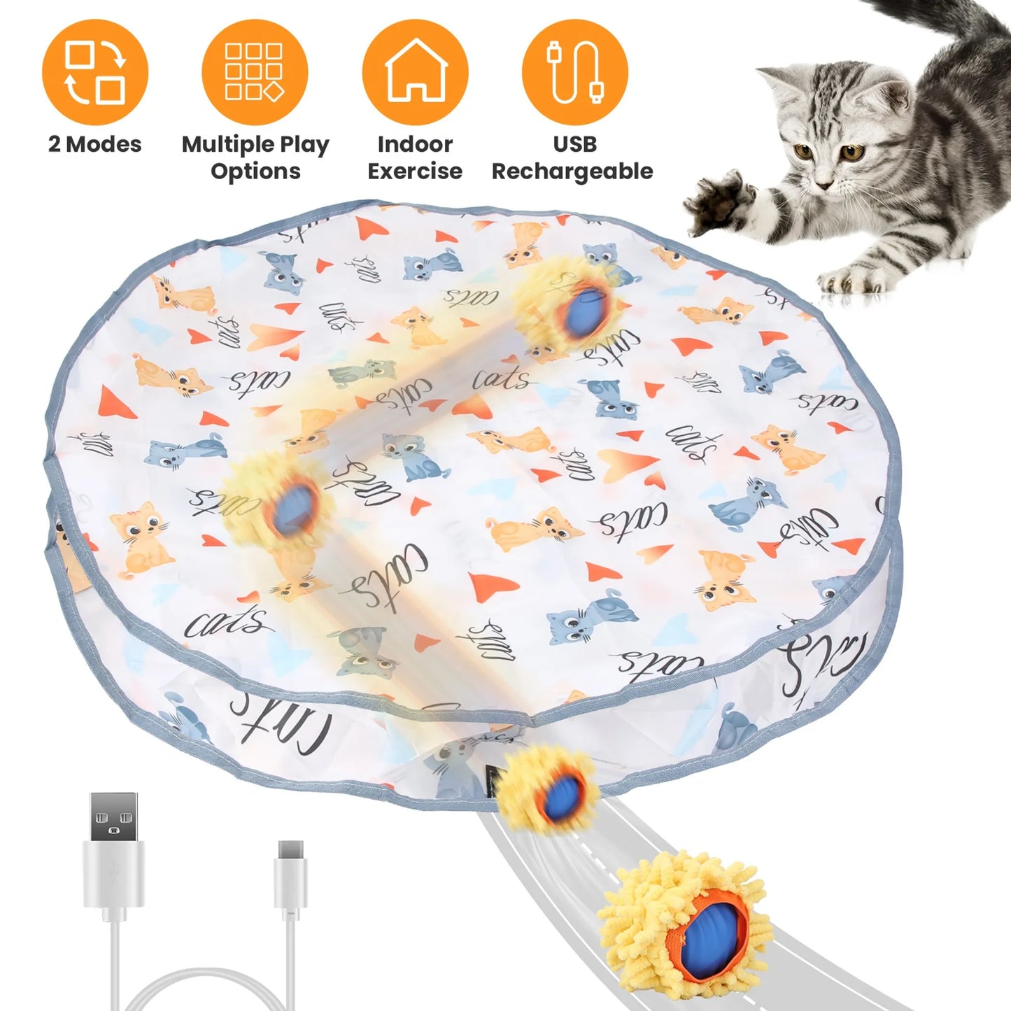 Cat Toys Ball Fast Rolling in Pouch Rechargeable