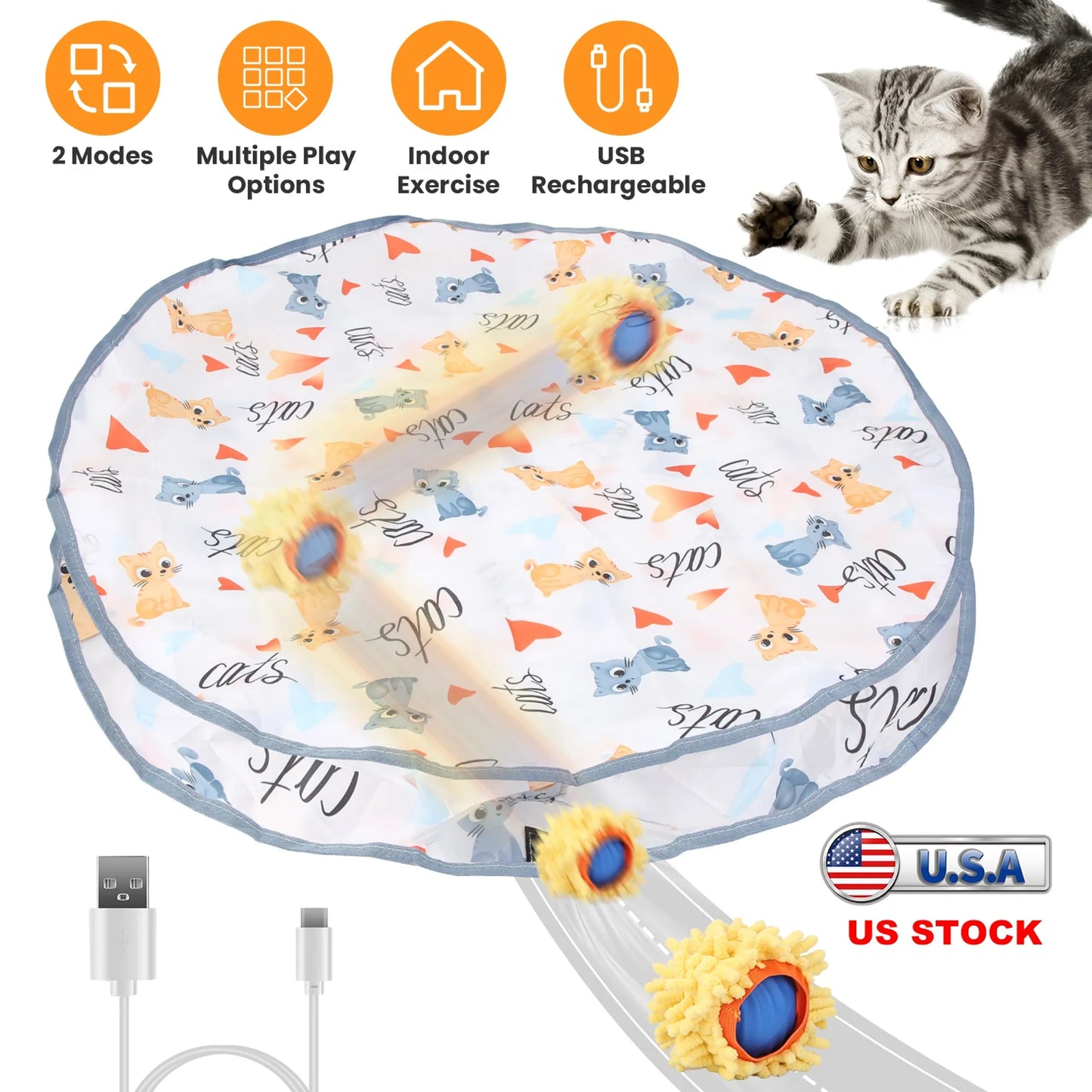 Cat Toys Ball Fast Rolling in Pouch Rechargeable