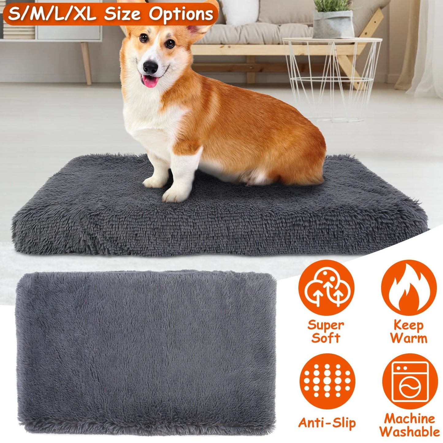 Dog Bed Soft Plush Cushion Cozy Warm Pet Crate Mat