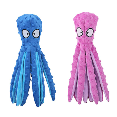 2Pcs Squeaky Dog Toys No Stuffing Crinkle Plush Octopus Dog Teething Toy