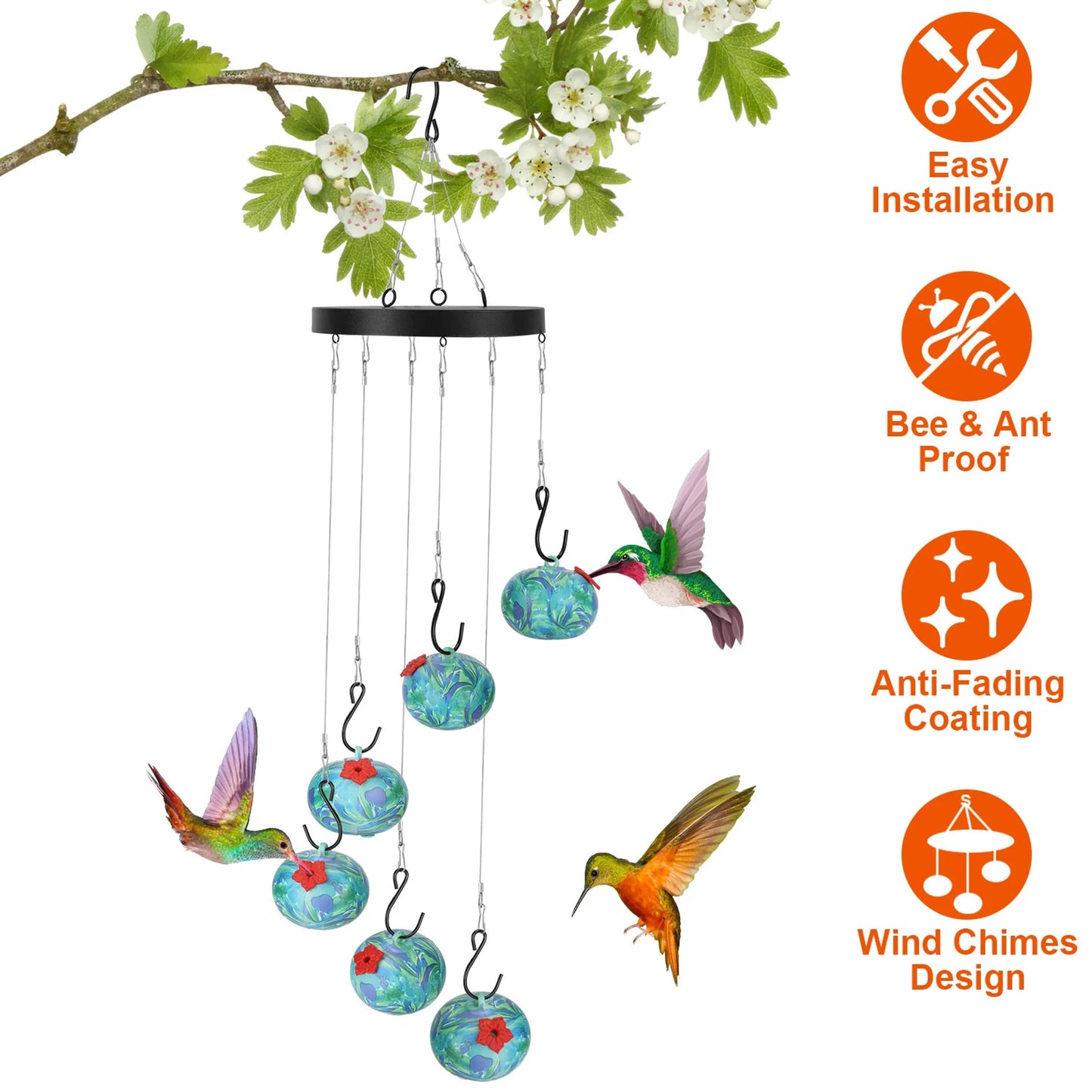Wind Chimes Humming Bird Feeder Ant and Bee Proof OutDoor