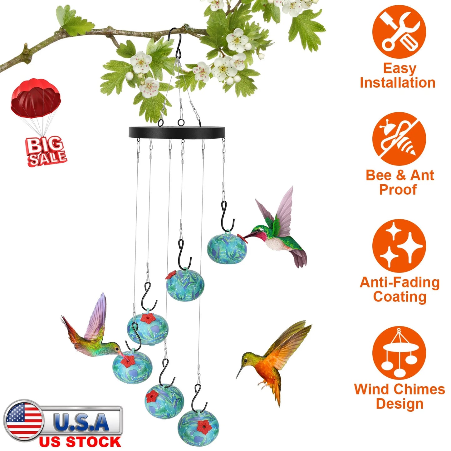 Wind Chimes Humming Bird Feeder Ant and Bee Proof OutDoor