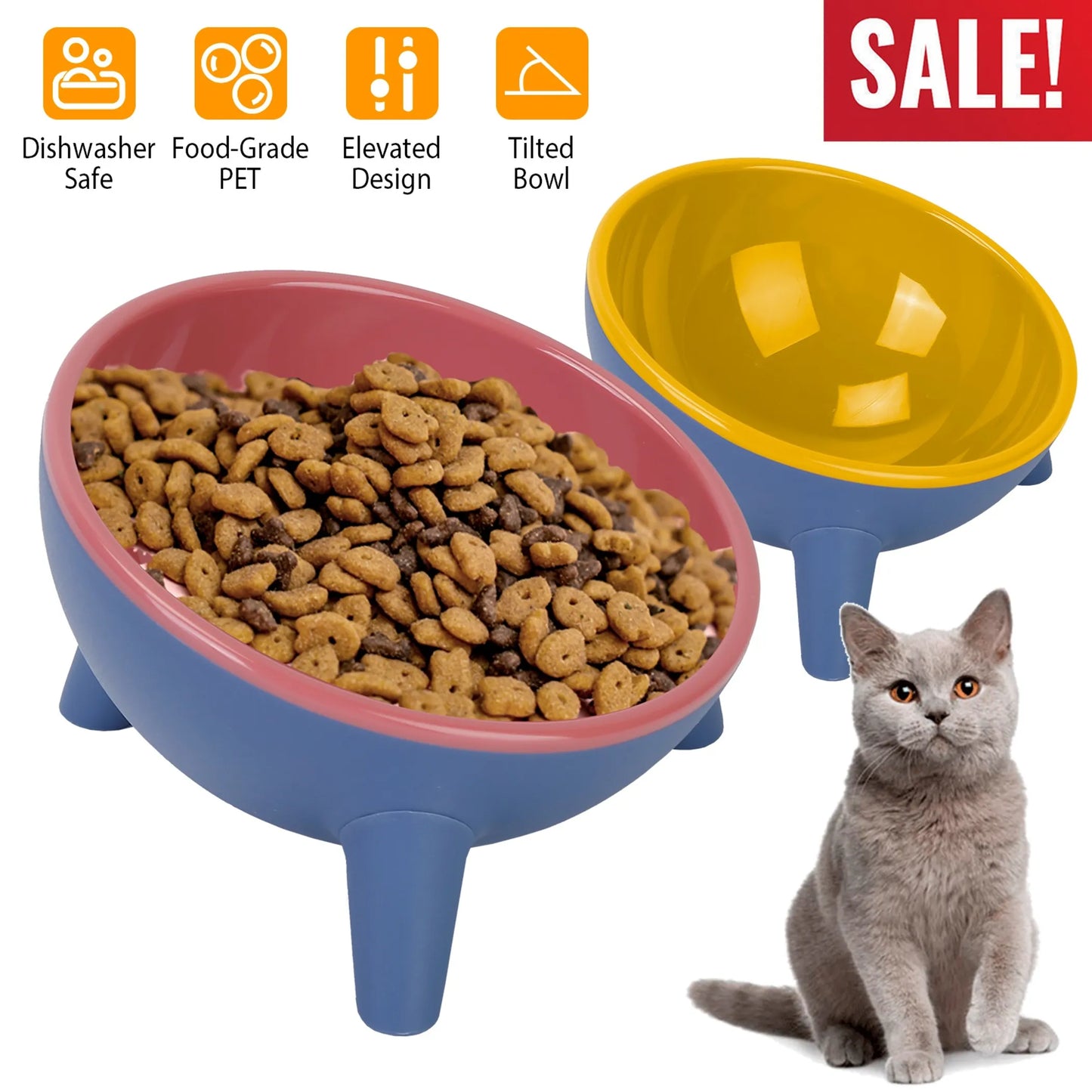 Raised Tilted Elevated Cat Food Bowl Pet