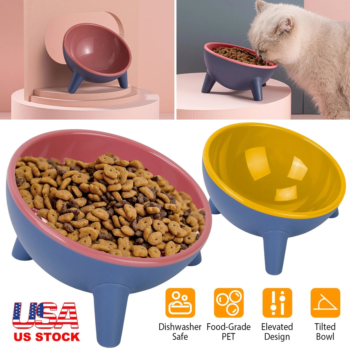 Raised Tilted Elevated Cat Food Bowl Pet