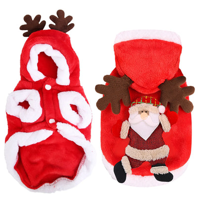 Pet Christmas Clothes Santa Claus Reindeer Antlers