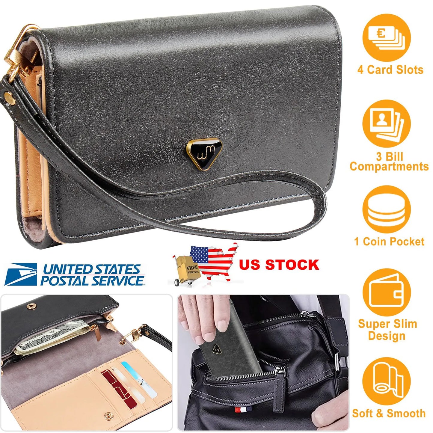 Women Wristlet Wallet PU Leather Lady Purse Credit Card Holder