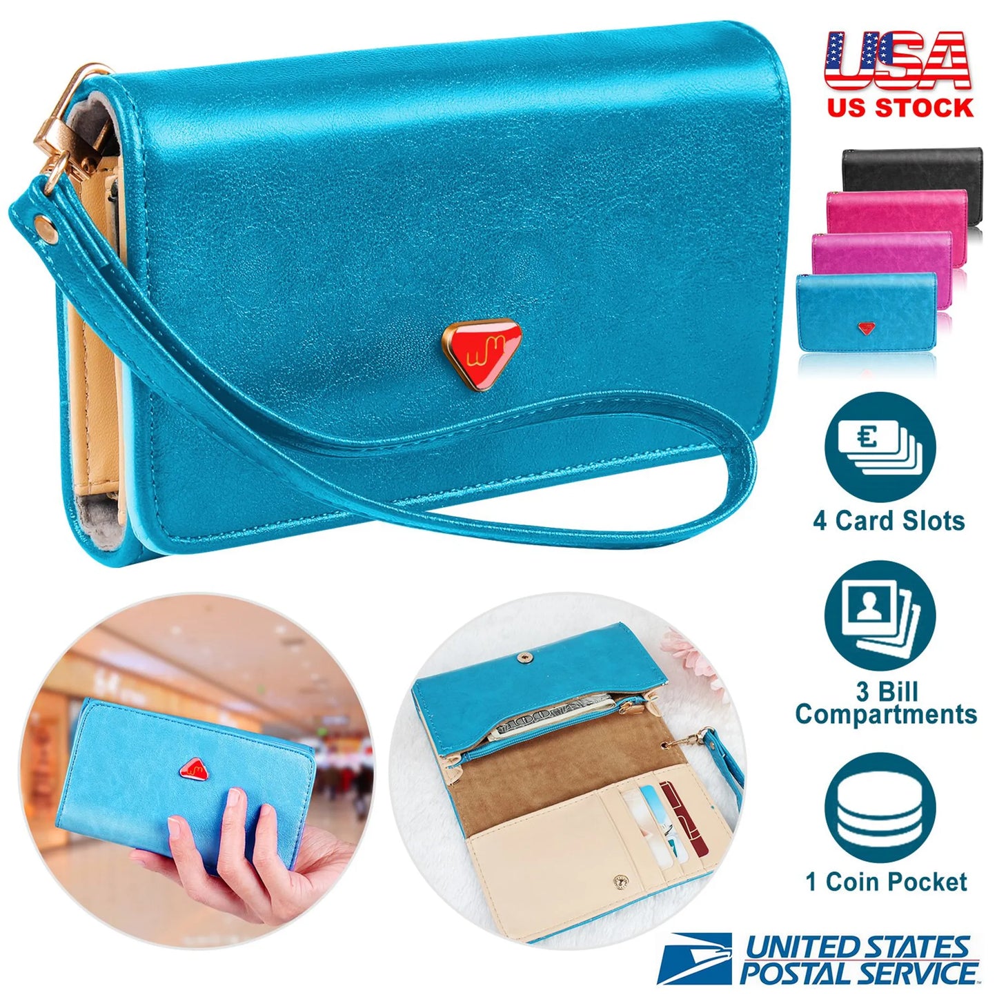 Women Wristlet Wallet PU Leather Lady Purse Credit Card Holder