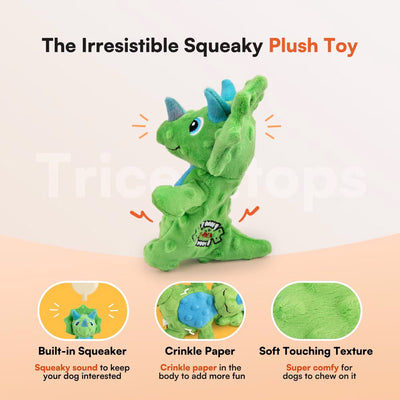 My T-Rex - Squeaky Dog Toys - Thomas The Mini Triceratops Plush Dog Toy with Crinkle Paper - S