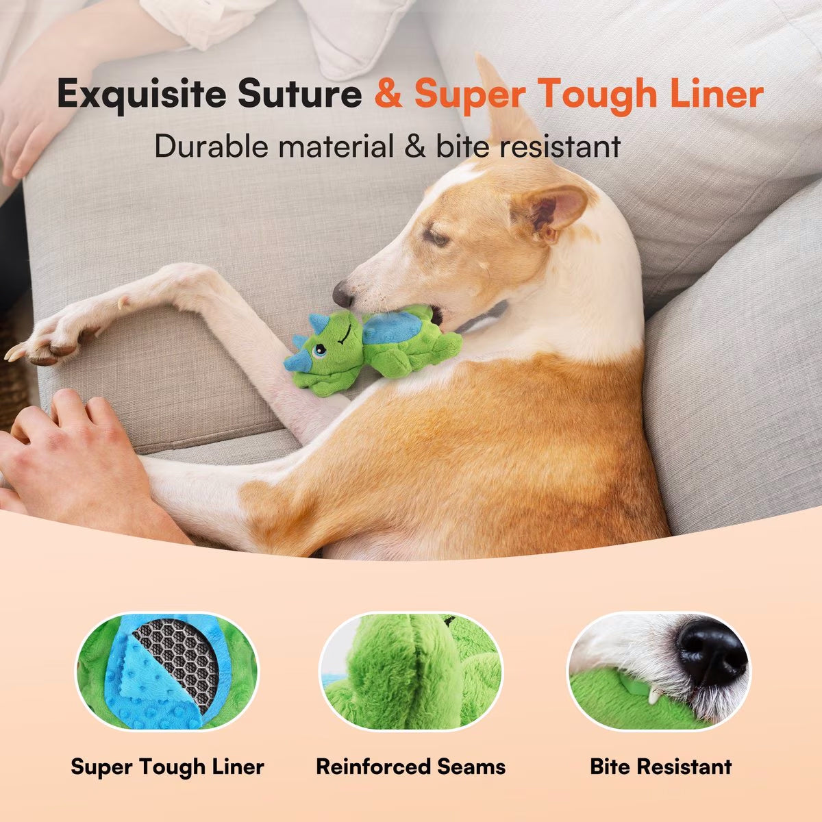 My T-Rex - Squeaky Dog Toys - Thomas The Mini Triceratops Plush Dog Toy with Crinkle Paper - S