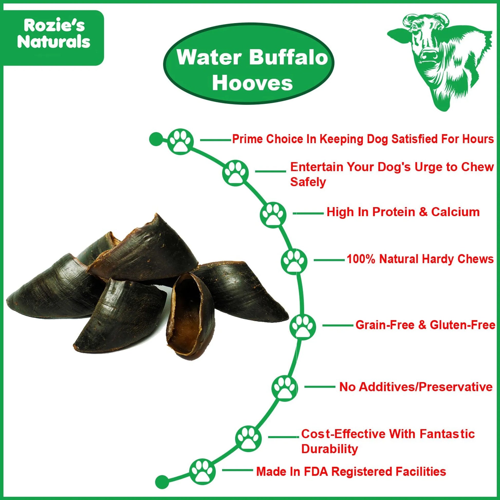 WATER BUFFALO HOOVES-100% Natural, High Protein, Long-Lasting, Grain-Free, Gluten-Free, Dog Dental Treat & Chews, 4 COUNT-10 oz - Your Pet Connection