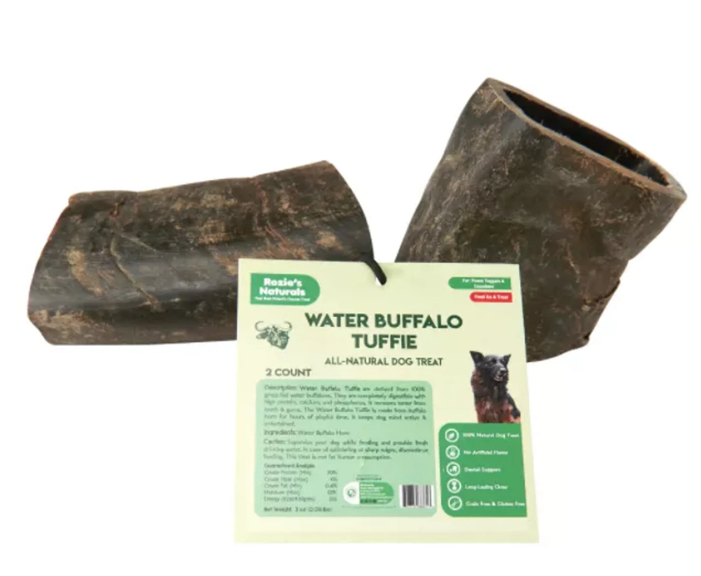 WATER BUFFALO HORN TUFFIE- 100% Natural Dog Treat & Chews, Grain-Free, Gluten-Free, Dog Chewing Dental Toys, 2 COUNT, 7.5 oz - Your Pet Connection